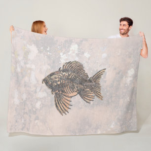 fossil fish fleece blanket