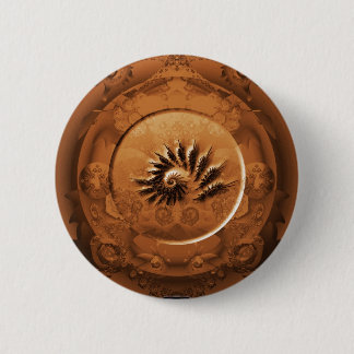 Fossil fractal mirror 6 cm round badge