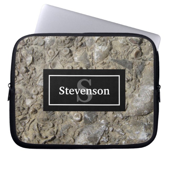 Fossil Limestone Rock with Name and Monogram Laptop Sleeve (Front)