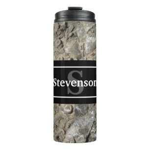 Fossil Limestone Rock with Name and Monogram Thermal Tumbler