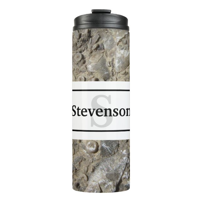 Fossil Limestone Rock with Name and Monogram Thermal Tumbler (Front)