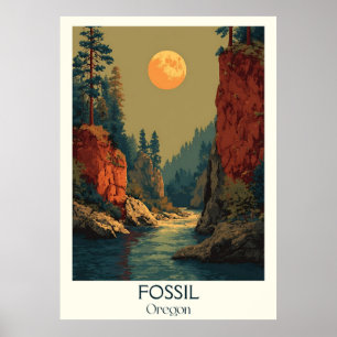 Fossil Oregon Vintage John Day Fossil Beds Art Poster
