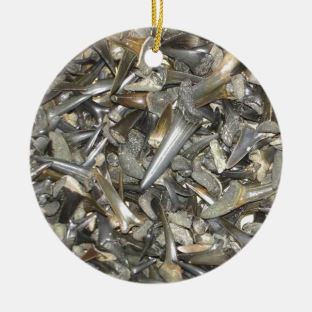 Fossil shark teeth pattern ceramic tree decoration (Front)