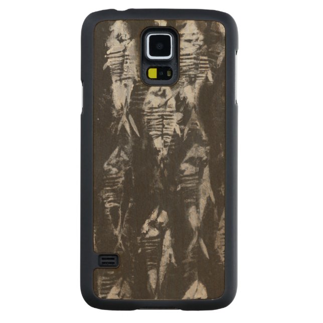 Fossil White Fish on Black Background Carved Maple Galaxy S5 Case (Back)