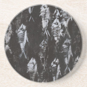 Fossil White Fish on Black Background Coaster