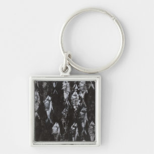 Fossil White Fish on Black Background Key Ring