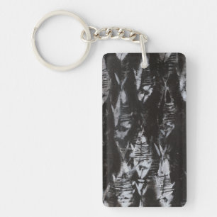 Fossil White Fish on Black Background Key Ring