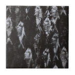 Fossil White Fish on Black Background Tile<br><div class="desc">This fossil-inspired image is perfect for your fish collection. This image is simple as it only includes two colours:black and white. Choose this artprint today on your product.</div>