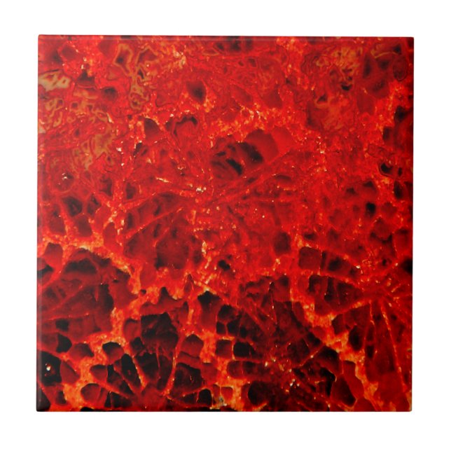 Fossilised coral red dyed stone ceramic tile (Front)