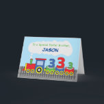 Foster Brother 3rd Birthday Colourful Train Track Card<br><div class="desc">We can see a colourful train running on its track on the front of this card that you can personalise with the name of the celebrant. In this card it would be your dear foster brother who is. So get him this card today!</div>