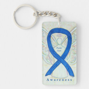 Foster Care Angel Blue Awareness Ribbon Keychain