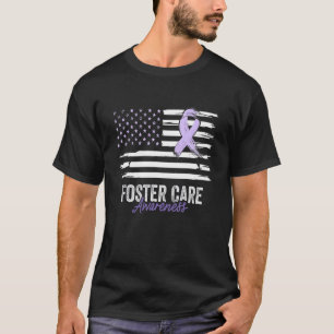 Foster Care Awareness Month Usa Flag Lavender Ribb T-Shirt