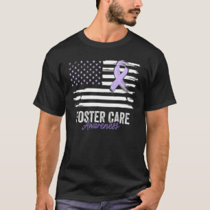Foster Care Awareness Month Usa Flag Lavender Ribb T-Shirt