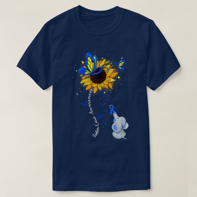 Foster Care Awareness Sunflower Elephant Men Women T-Shirt (Design Front)