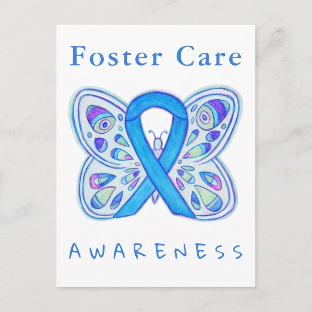 Foster Care Blue Awareness Ribbon Butterfly Cards (Front)
