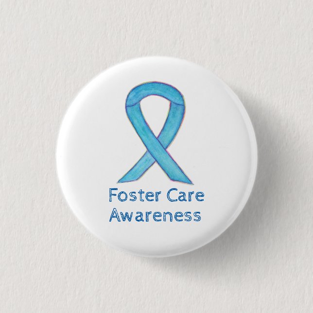 Foster Care Blue Awareness Ribbon Custom Pin (Front)