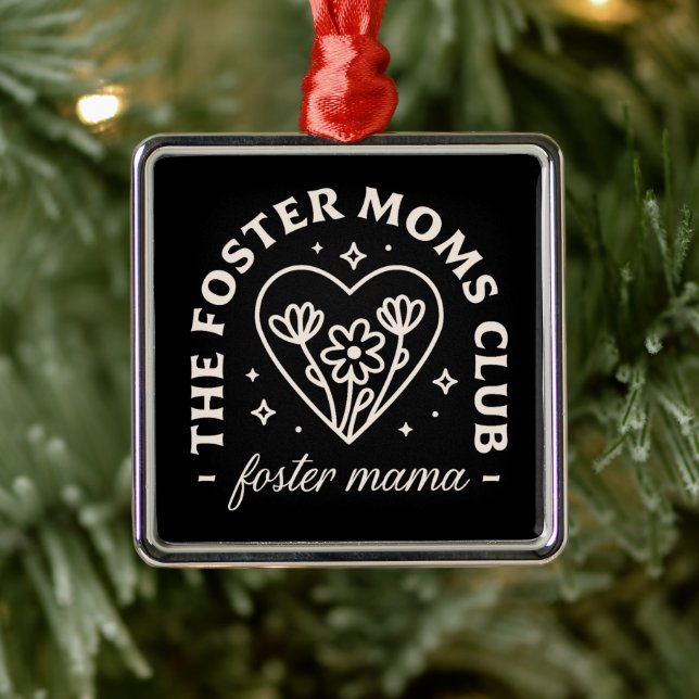 Foster care moms club dog cat adoption black metal ornament (Tree)