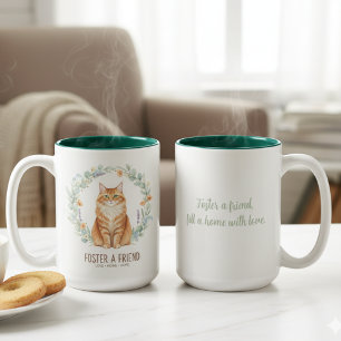 Foster Cat Love Gift Floral Botanical Garden Two-Tone Coffee Mug