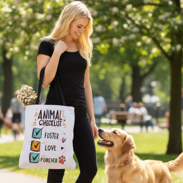 Foster Checklist Tote Bag–Shelter Volunteer Gift (Personalized Animal foster tote bag)