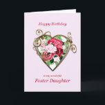 Foster Daughter Birthday Antique Painted Roses Card<br><div class="desc">A romantic birthday card. A painting of roses is framed by an embellished golden heart. Give your foster daughter a birthday greeting with a beautiful painting of a bouquet of roses.</div>