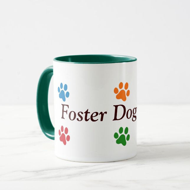 Foster Dog Mum-Colourful Paw Prints Mug (Front Left)