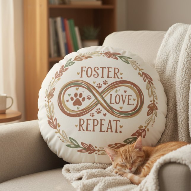 Foster Love Repeat for Pet Fosters Round Cushion (Personalized pet foster pillow)