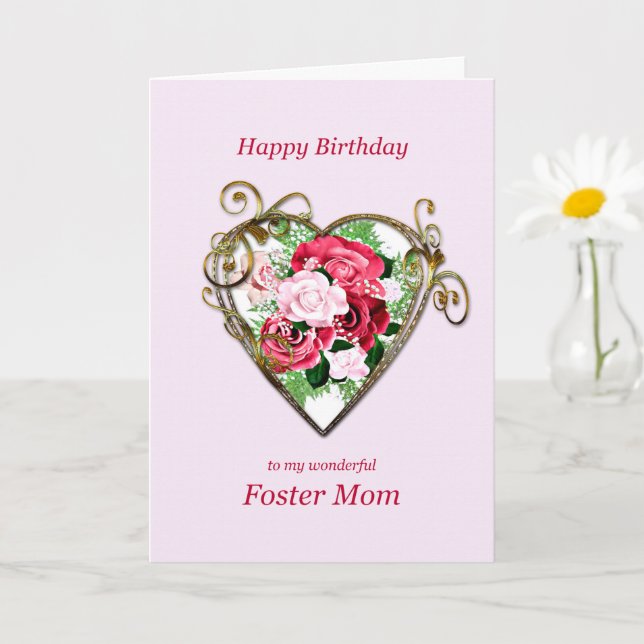 Foster Mum Birthday Antique Painted Roses Card (Small Plant)