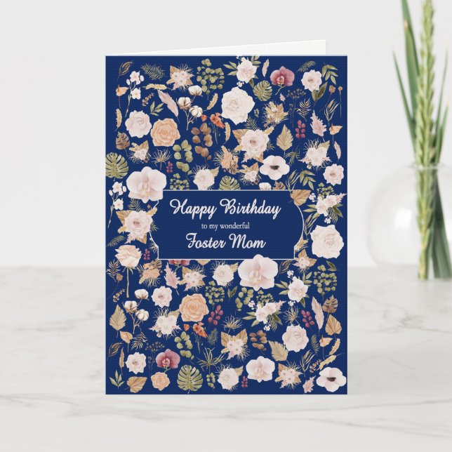 Foster Mum Birthday Scattered Flowers  Card (Front)
