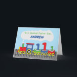 Foster Son 1st Birthday Colourful Train on Track Card<br><div class="desc">This is a card that your foster son will be looking back every time as he ponder on how fun and colourful his very 1st birthday was. This card will truly represent the feel of that day. Oh, he will specially love the fact that he has his name on the...</div>