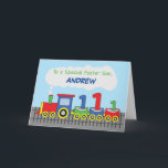 Foster Son 1st Birthday Colourful Train on Track Card<br><div class="desc">This is a card that your foster son will be looking back every time as he ponder on how fun and colourful his very 1st birthday was. This card will truly represent the feel of that day. Oh, he will specially love the fact that he has his name on the...</div>