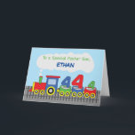 Foster Son 4th Birthday Colourful Train on Track Card<br><div class="desc">Now is the best time to order yourself a copy of this brightly coloured card that we designed to send fun 4th birthday greetings to a dear foster son. You can also customise this with his name on the cover.</div>