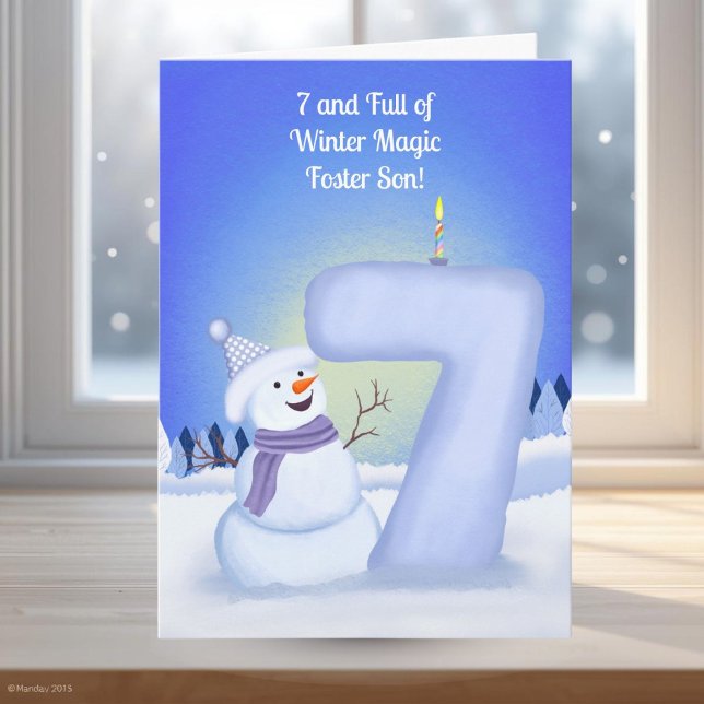 Foster Son Happy 7th Birthday Snowman  Card (Creator Uploaded)
