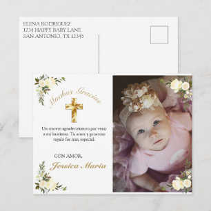 Foto De Bautismo De Cruz De Oro Floral Gracias Postcard