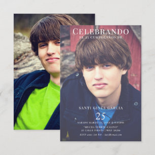 Foto doble de 25 cumpleaños masculino invitation