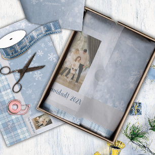Foto Feliz Navidad Elegante Azul  Tissue Paper