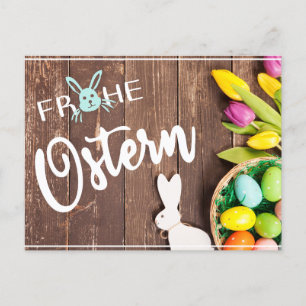 Foto Frohe Ostern mit Tulpen und Hase Postcard