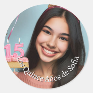 Foto Nombre Fiesta de Quince Años Classic Round Sticker