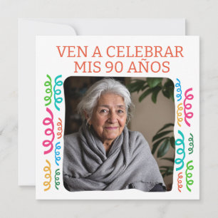 Foto Personalizada Mis 90 Años Fiesta Invitation
