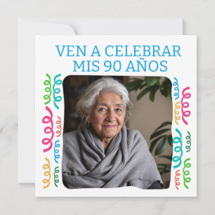 Foto Personalizada Mis 90 Años Fiesta Invitation