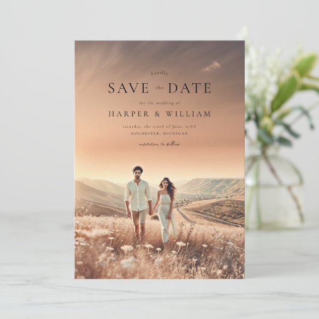 foto petals save the date invitation (Standing Front)