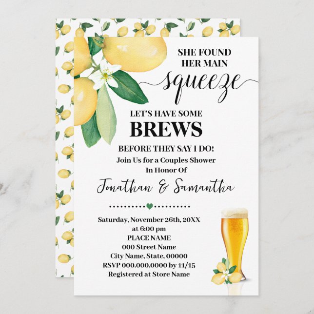 Found Her Main Squeeze Brews Couples Shower Invitation (Front/Back)