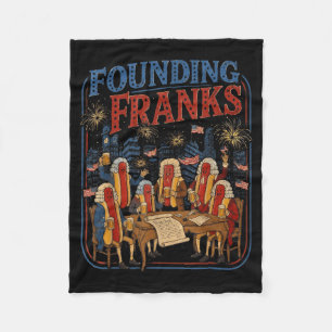 Founding Franks Funny 4th Of July Hot Dog Humour Fleece Blanket