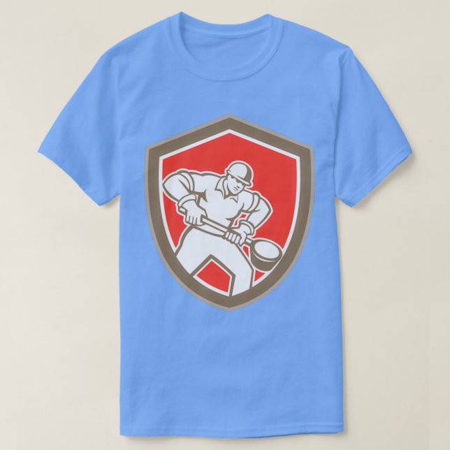 Foundry Worker Holding Ladle Retro T T-Shirt (Design Front)