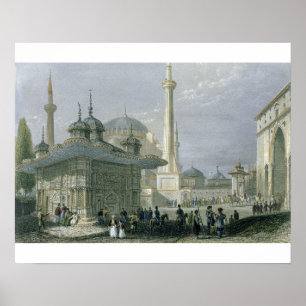 Fountain and Square of St. Sophia, Istanbul, engra Poster