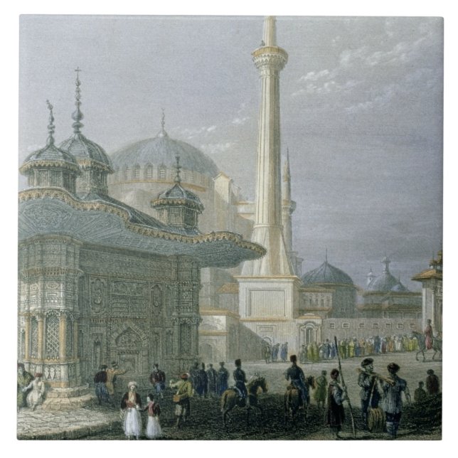 Fountain and Square of St. Sophia, Istanbul, engra Tile (Front)