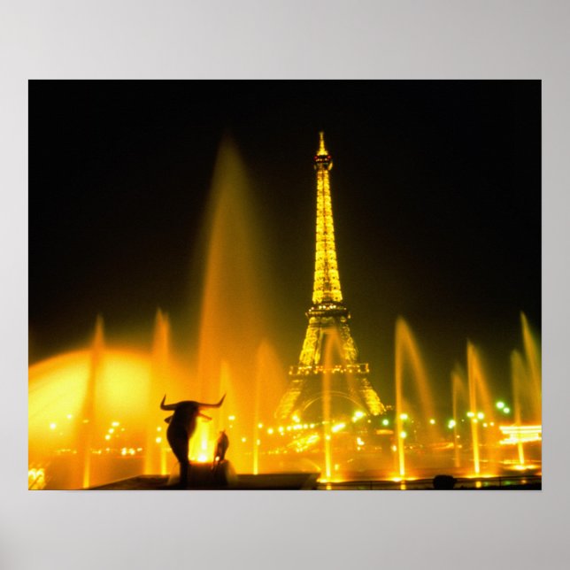 Fountain at the world famous Eiffel Tower Paris Poster (Front)