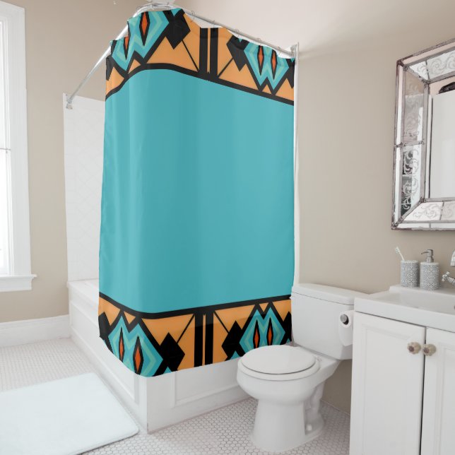 Fountain Blue Bold Pattern Shower Curtain (In Situ)