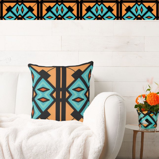 Fountain Blue Saffron Bold Pattern Cushion (Creator Uploaded)