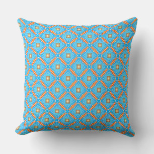 Fountain Blue Squares Orange Laced  Cushion