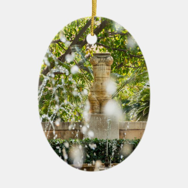 Fountain in Almudaina Gardens - Palma de Mallorca Ceramic Ornament (Front)